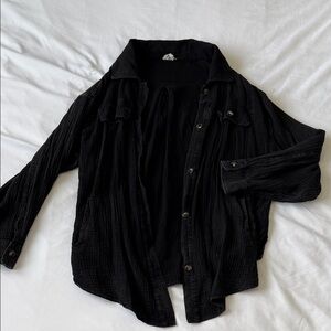 Women's Black Button-Front Lightweight Jean Jacket